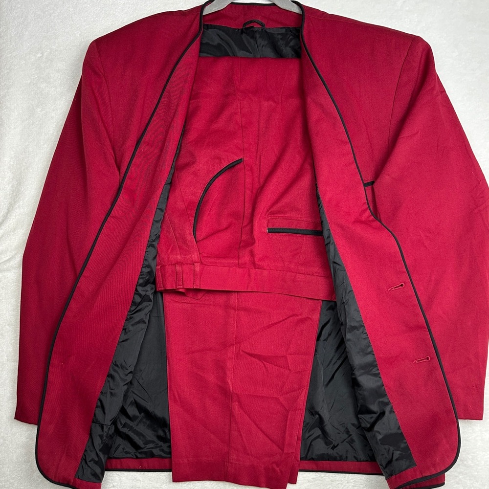 Policy‎ Men's Red Blazer Suit Jacket Pants Set Trim Fit